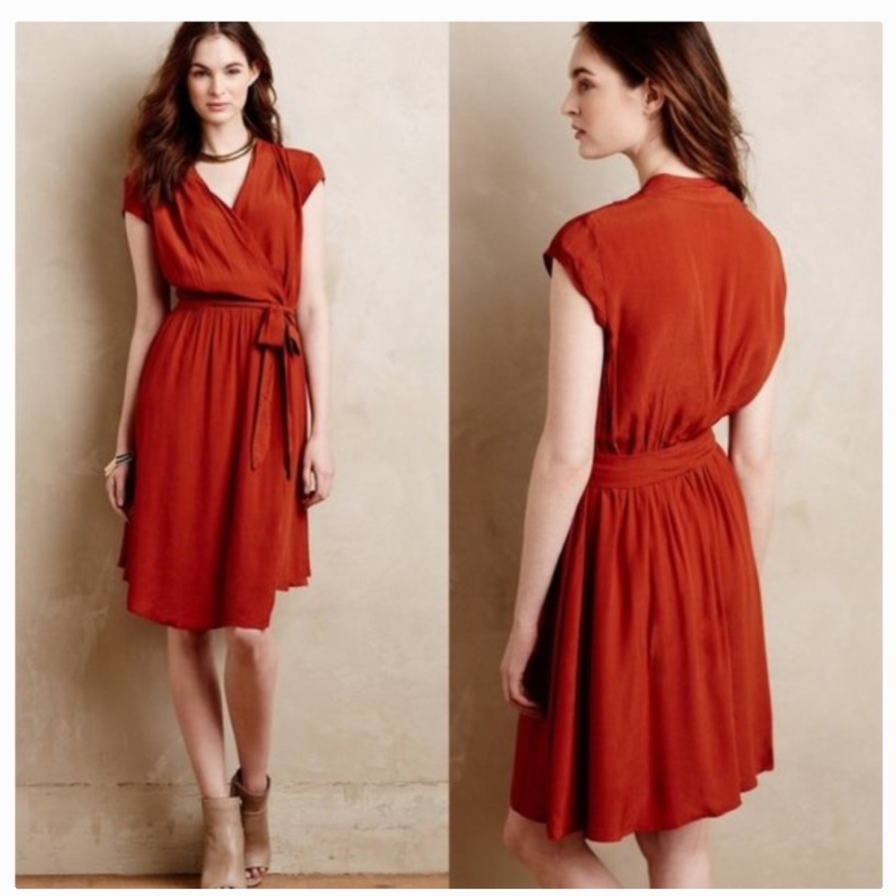 Anthropologie Rust Red Wrap Dress